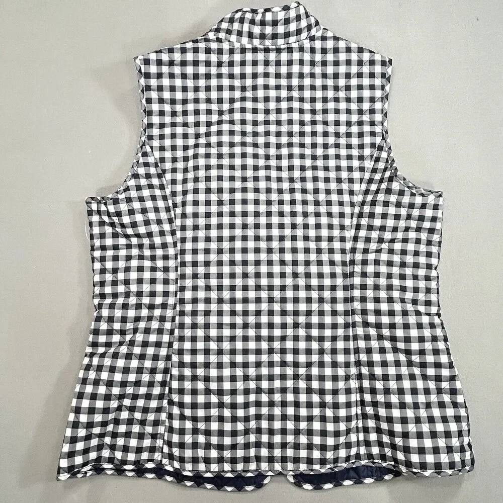 Talbots Vest Women’s L Black White Gingham Plaid Quilted Puffer Western Preppy - Picture 2 of 12